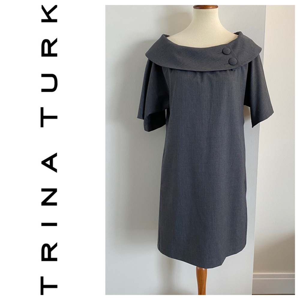 Trina Turk Wool Boatneck Shift Dress 60s Mod Style